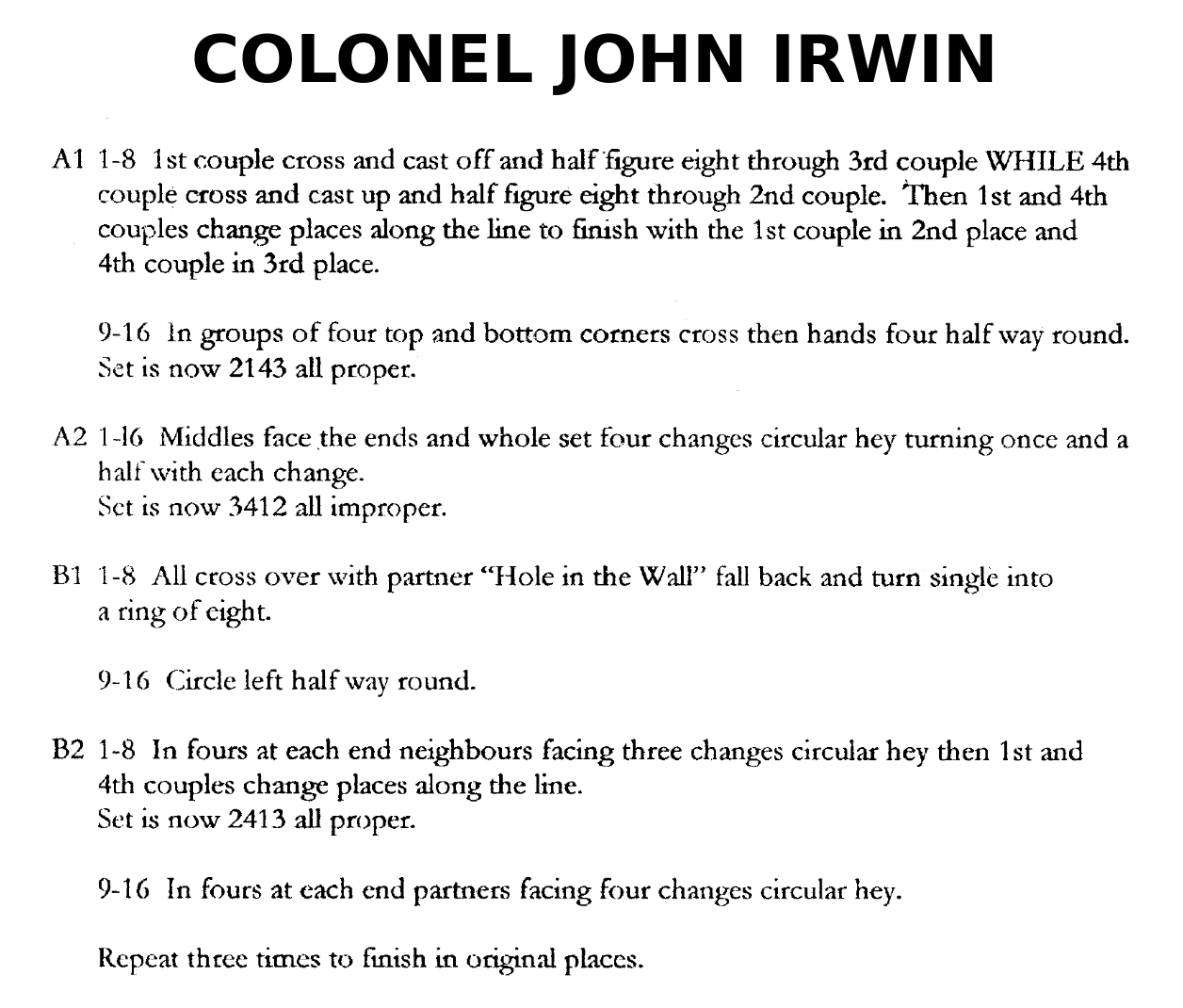 Colonel John Irwin (dance)